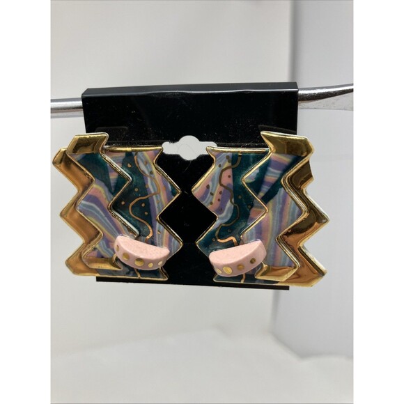 Cynthia Chuang Jewelry 10 vintage 1980s Large Oversized Ceramic Earrings - Picture 1 of 12